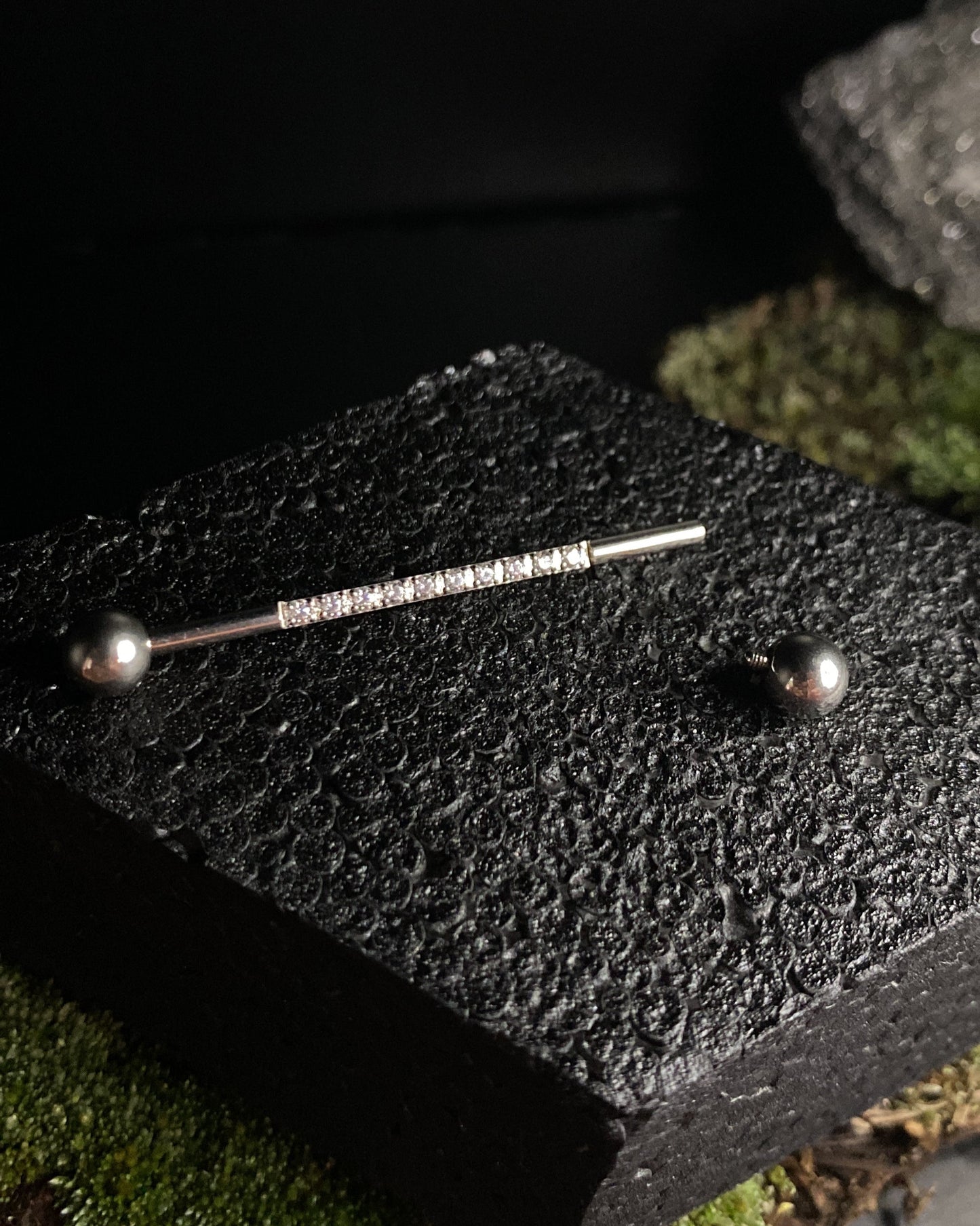 Titanium Internally Threaded CZ Straight Barbell