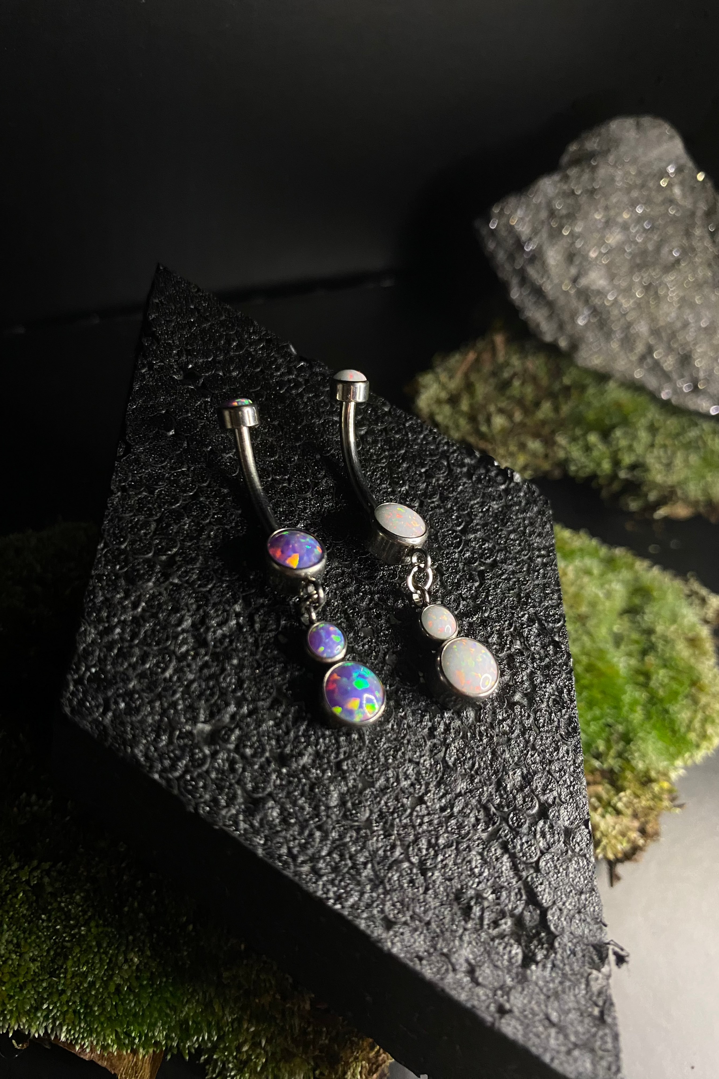 Titanium Synthetic Opal Dangle Curved Barbell