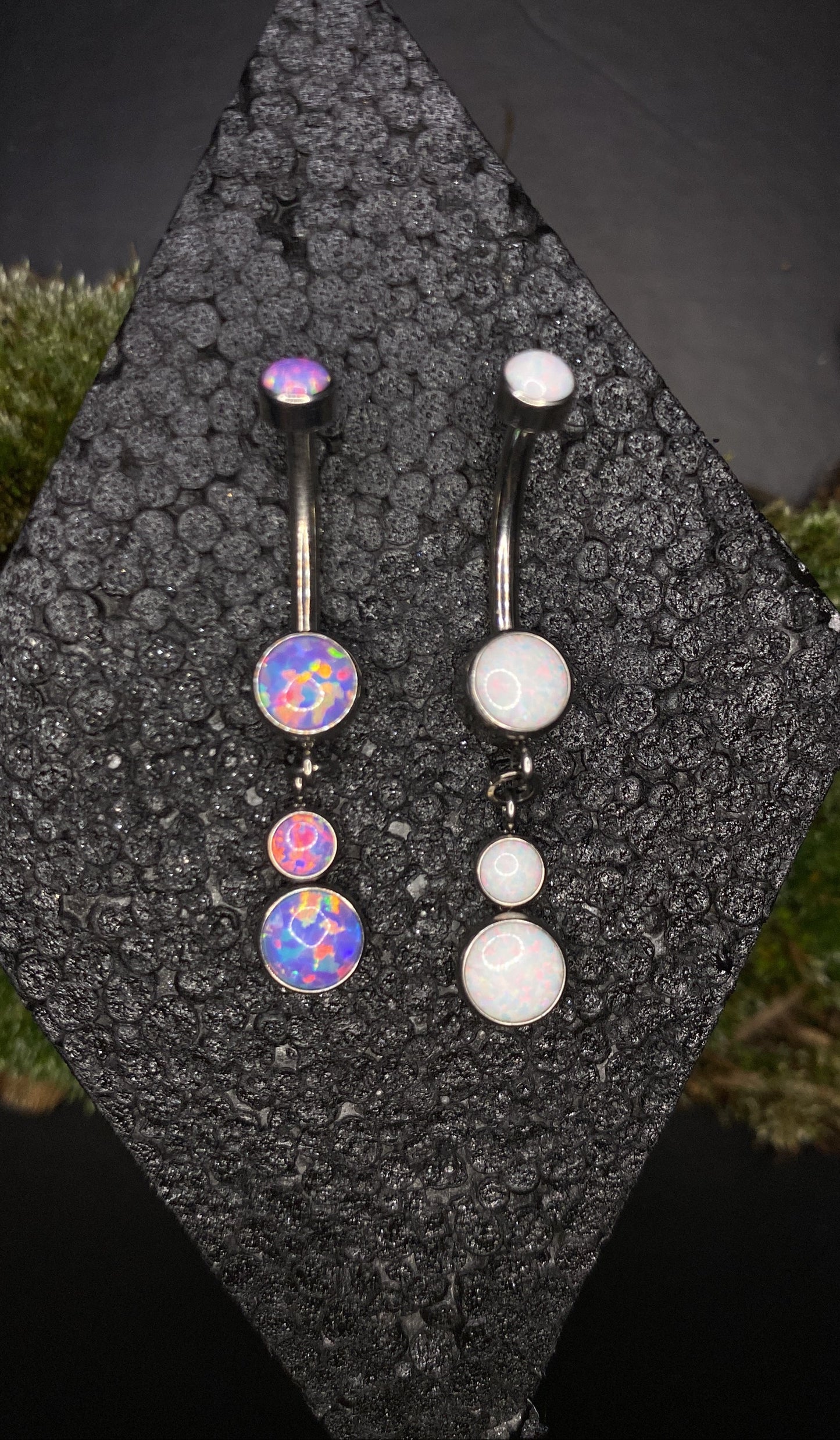 Titanium Synthetic Opal Dangle Curved Barbell