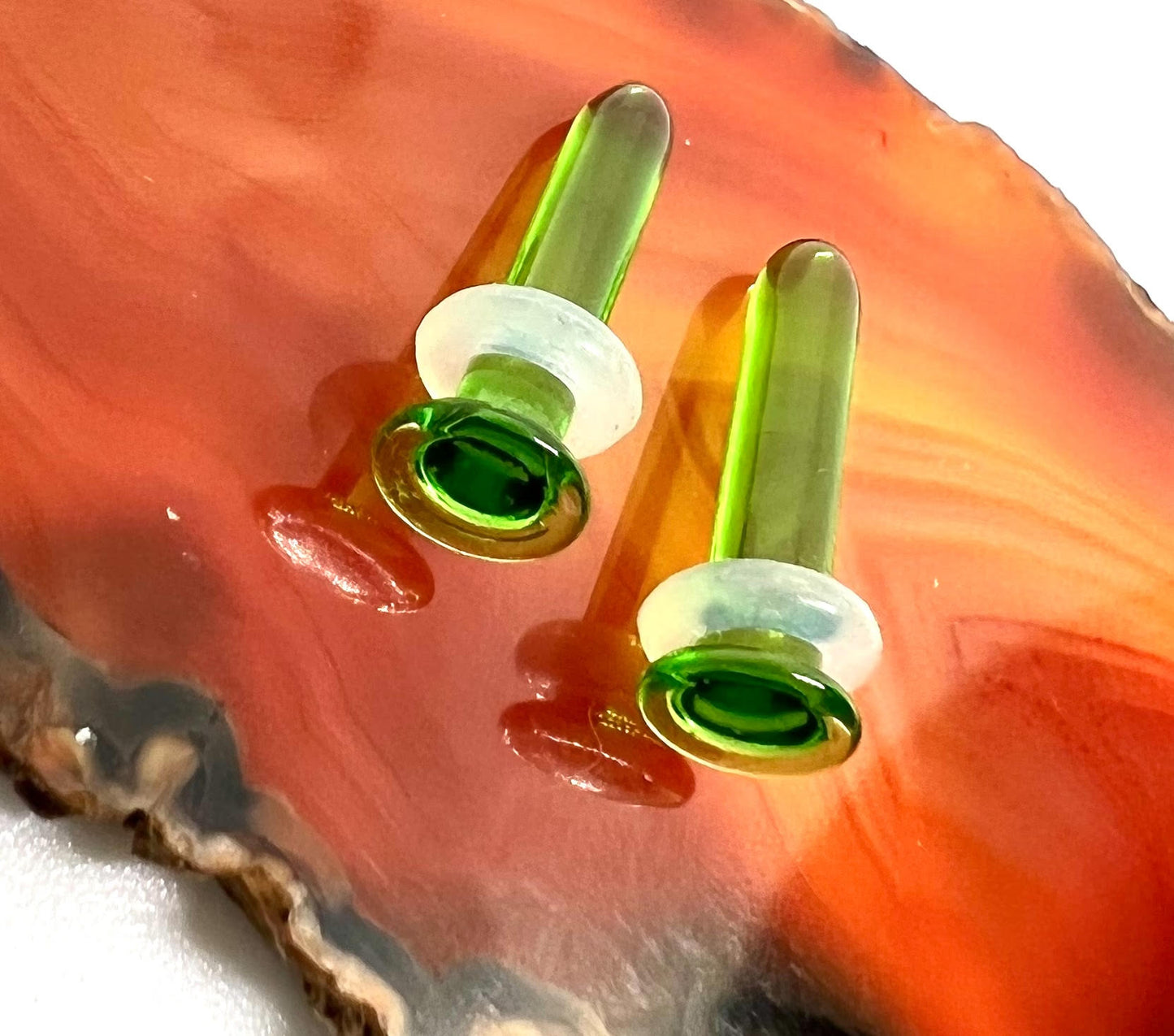 Forest Green hand blown glass plugs. Fantastic starter pieces for your ear stretching journey!