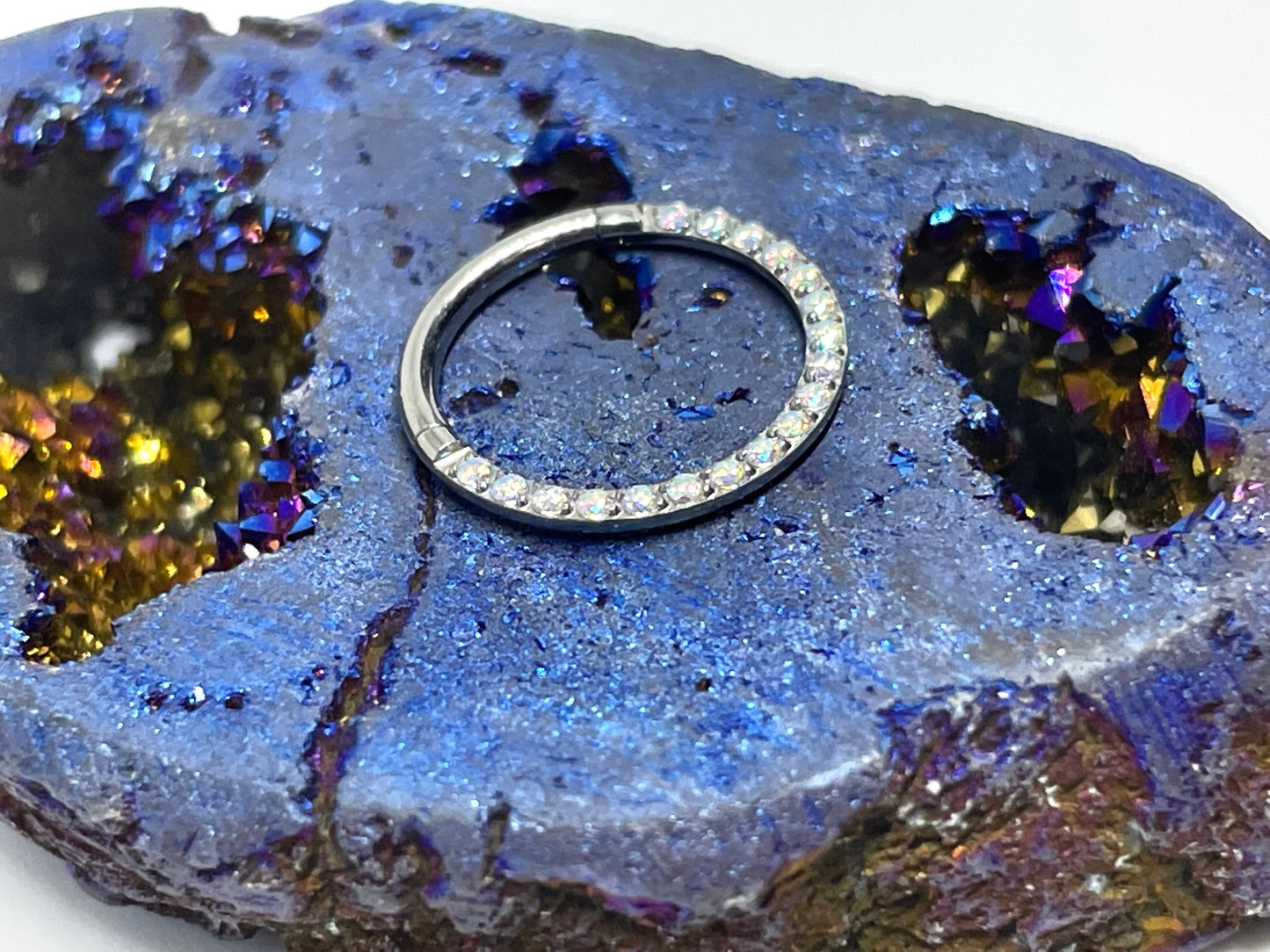 16ga 3/8 titanium ASTM F136 iridescent gem front facing hinged septum ring