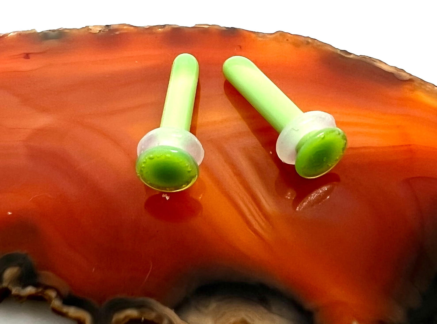Pale Green hand blown glass plugs. Fantastic starter pieces for your ear stretching journey!